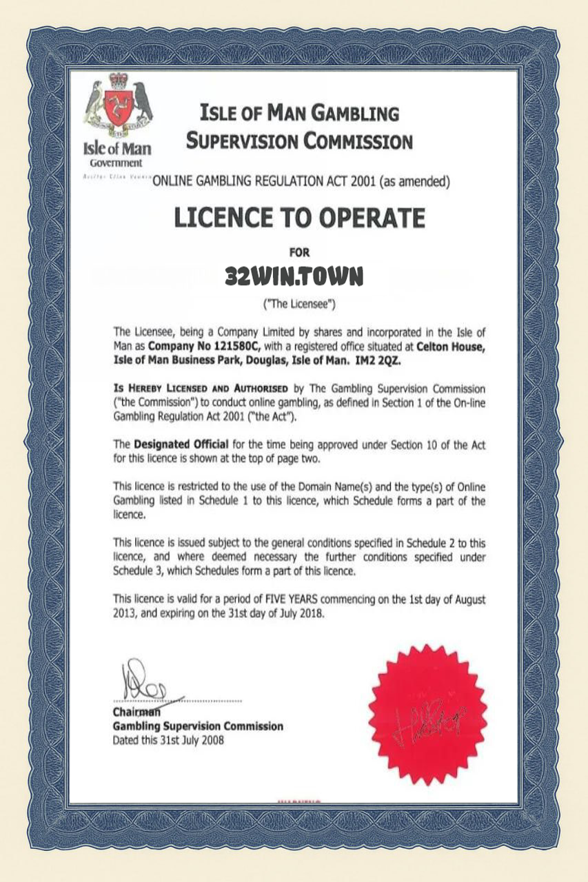 Giấy phép Licence Isle of Man 32WIN