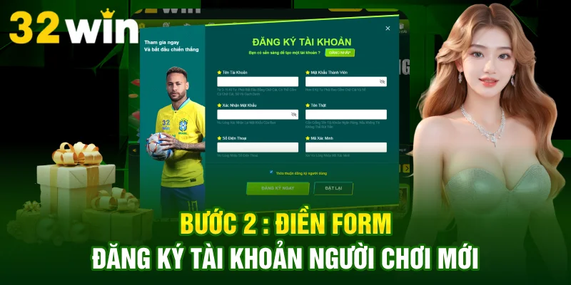 Bước 2 điền form đăng ký tài khoản người chơi mới